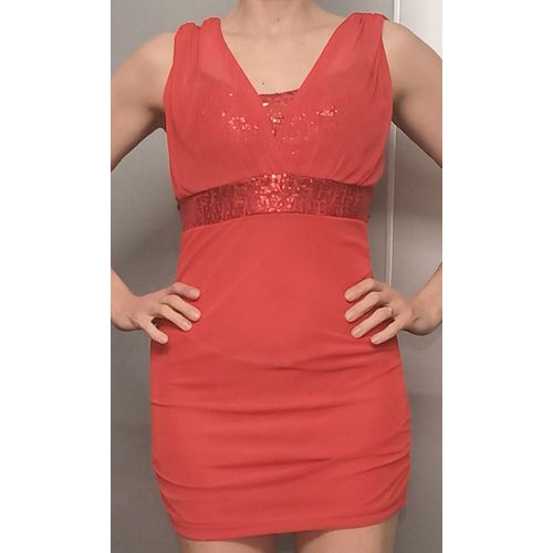 Mini Robe De Soirée Sexy Rouge Paillettes Sequins À Balconnets Soutien Gorge Intégré 36