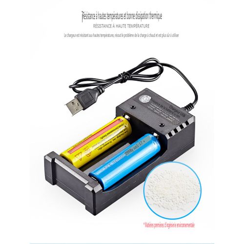 Chargeur 18650 Chargeur de batterie au lithium 3.7V Etui de chargeur  Chargeur de batterie USB à double fente