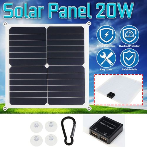Plaque De Panneau Solaire Portable 20w 18/12/5v, Double Sortie Usb, Cellules Solaires, Chargeur Pour Batterie De Voiture, Chargeurs De Téléphone Portable
