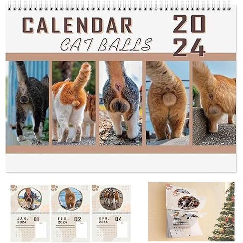 Calendrier Des Boules De Chat 2024, Calendrier De Trou Du Cul De Chat Drôle Calendrier De 12 Mois De Boules De Chat, Nouveau Calendrier Mural De Boule De Chat Drôle 2024, Cadeau De Noël C