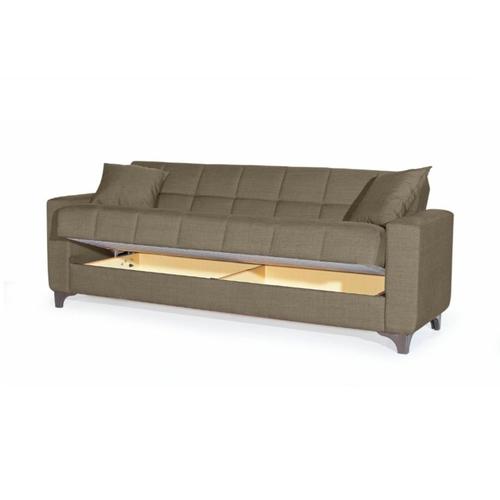 Canapé Convertible clic-clac 3 places avec accoudoir et coffre pas cher!  Onyx Beige