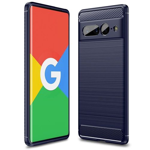 Coque Pour Google Pixel 7 Pro 5g - Housse Etui Silicone Gel Carbone + Verre Trempe - Bleu Fonce