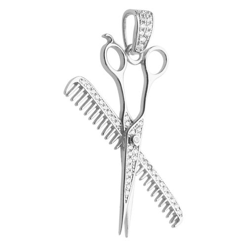 Premium Bling - 925 Argent Sterling Peigne Ciseaux Pendentif
