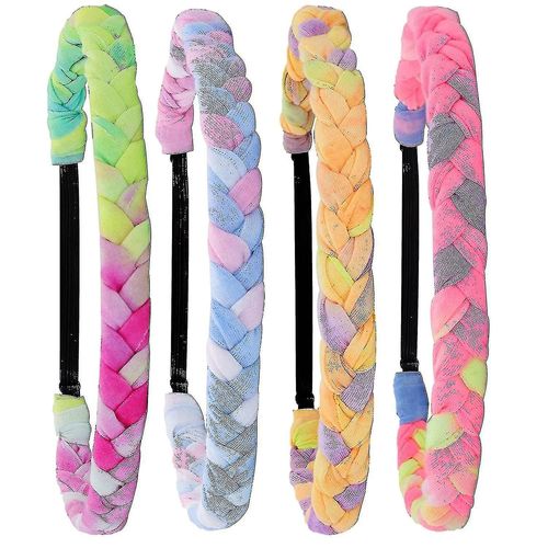 4 Tie Dye Braided Headbands For Girls, Adjustable Rainbow Braid Hair Accessories For Kids, Stretch Elastic Girl Head Bands Birthday Party Favors, Cute