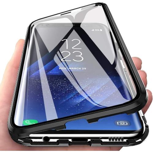 Coque Pour Samsung Galaxy A51 Coque D'adsorption Magnétique Ultra Mince À 360° Housse De Protection En Avant Et Arrière Verre Trempé Etui Transparent Métallique Antichoc Noir