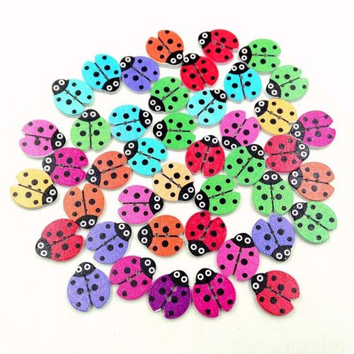 Bouton Coccinelle En Bois Pour Enfant, 100 Pièces/Paquet, Bouton De Couture Fait À La Main