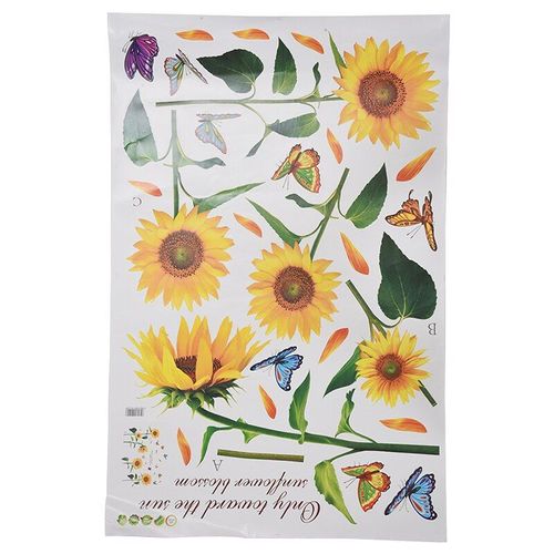 Autocollants Muraux Amovibles, Tournesol Et Papillon Dansant En Été, Beaux Autocollants De Décoration Pour Chambre D'enfant, Diy Bricolage, Lm858 (90 * 60c)