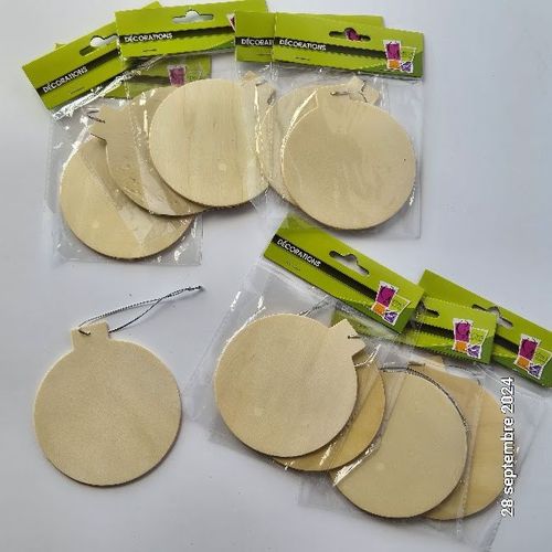 18 Boules De Noël En Bois, Plates À Suspendre 10.5 Cm Et À Décorer
