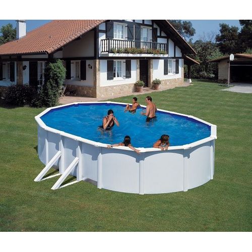 Piscine ovale acier 6,34m x 3,99m x H: 1,22m - Filtration à sable - Renfort apparents