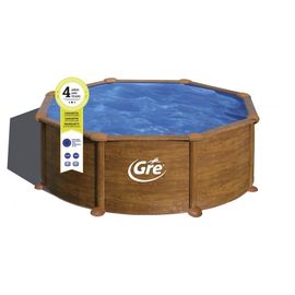 Piscine ronde acier Ø3,70m x H: 1,32m - Imitation bois - Filtration à sable