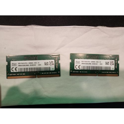 DDR4 - kit - 16 Go: 2 x 8 Go - SK Hynix Memorycity deux Barrettes de mémoire vive SODIMM DDR4 3200 PC4 1Rx16 HMAA1GS6CJR6N-XN SO-DIMM pour ordinateur portable Dell HP Lenovo et autres