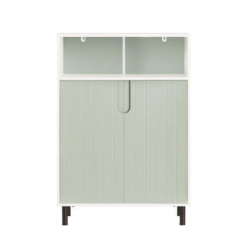 Meuble Bas Rangement Avec 2 Portes Effet Bois Vert Et Blanc