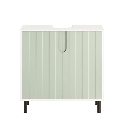 Meuble Sous Lavabo Avec 2 Portes Effet Bois Vert Et Blanc