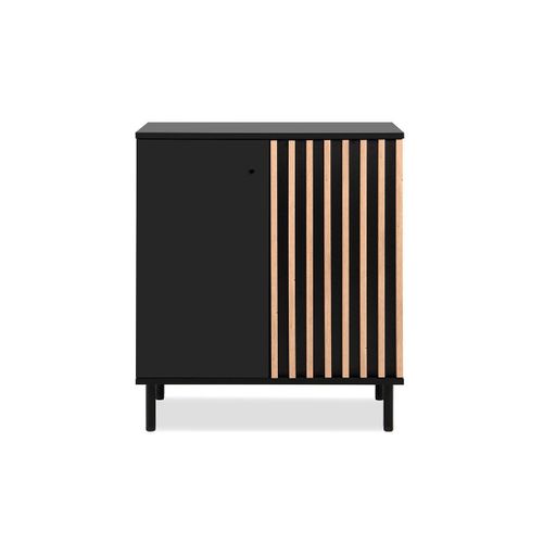 Buffet 2 Portes Noir Et Bois - L80 Cm