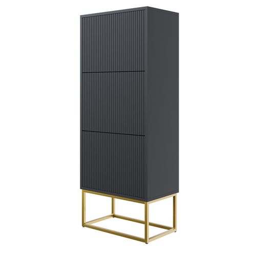 Meuble À Chaussures 3 Portes Noir Avec Pieds Dorés 50 Cm