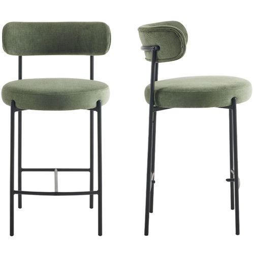 Lot De 2 Tabourets De Bar En Velours Côtelé Vert