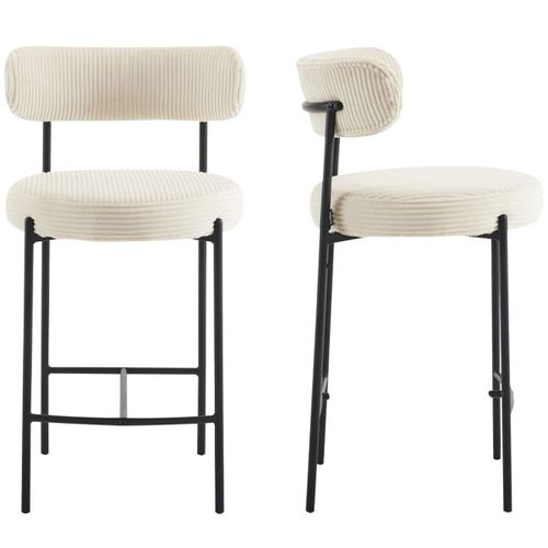 Lot De 2 Tabourets De Bar En Velours Côtelé Beige