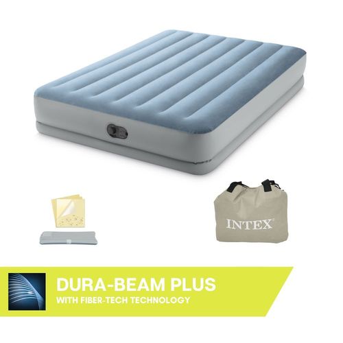 Matelas Gonflable - Intex Mid-Rise Comfort -2 Personnes - 152x203x36 Cm (Bxlxh) - Bleu/Gris - Avec Pompe Usb Fastfill