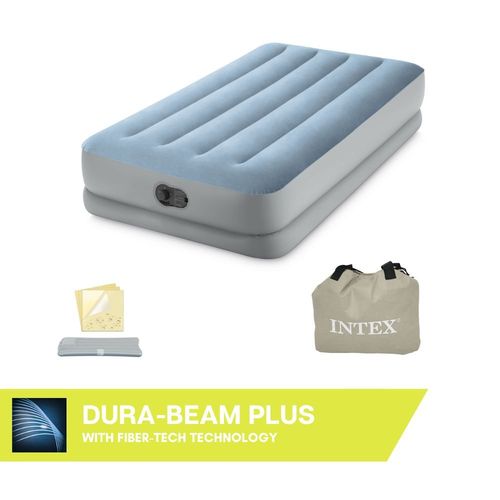 Matelas Gonflable - Intex Mid-Rise Comfort -1 Personne - 99x191x36 Cm (Bxlxh) - Bleu/Gris - Avec Pompe Usb Fastfill