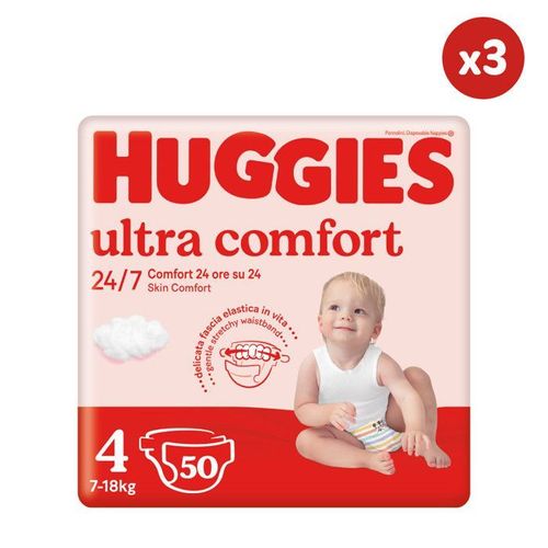 Huggies Ultra Comfort, 3x50 Couches, Taille 4 (9-14 Kg)