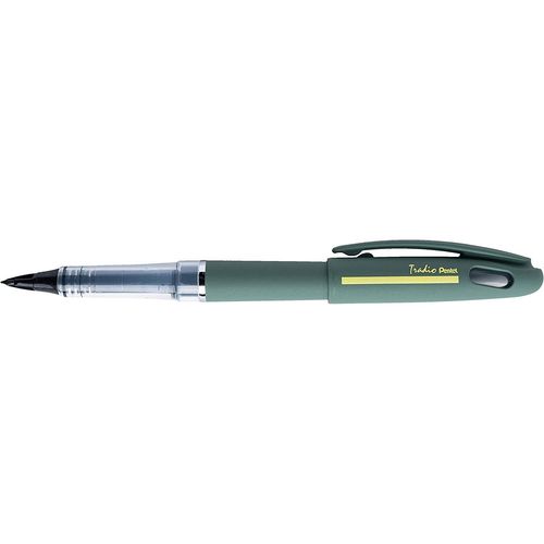 Pentel Feutre Plume Tradio, Corps Sport Chic Kaki/Bande Jaune, Encre Noire