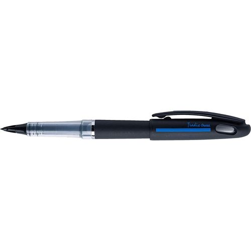 Pentel Feutre Plume Tradio, Corps Sport Chic Noir/Bande Bleue, Encre Noire