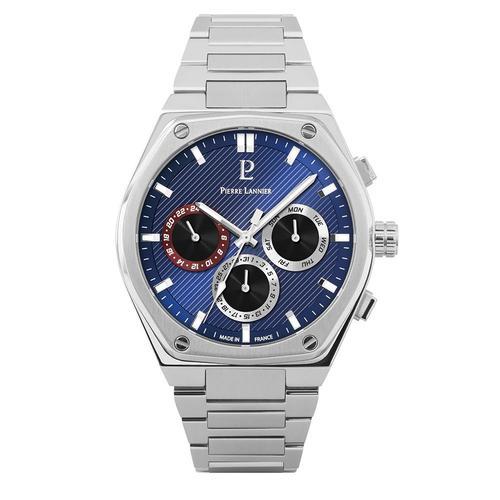 Montre Homme Copilote Argenté Cadran Bleu Bracelet Acier Argenté 24 Mm