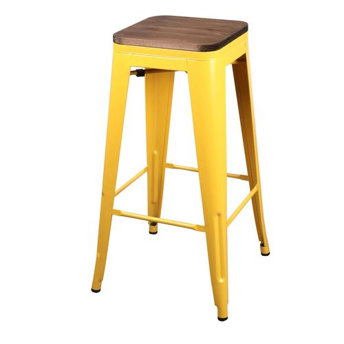 Lot De 4 Tabourets De Bar Vintage Liv - H. 77 Cm - Jaune