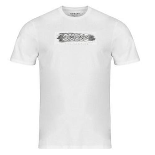 T-Shirt Guess Ss Bsc Metallic Deboss Logo Te Blanc