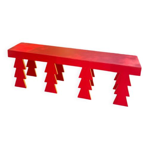 Banc En Bois Artisanal Rouge