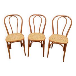 3 Chaises De Bistrot Anciennes Avec Cannage Bois