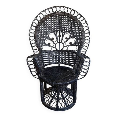 Fauteuil Emmanuelle Queue De Paon Peacock Rotin Weng Vintage Annes 70 Marron
