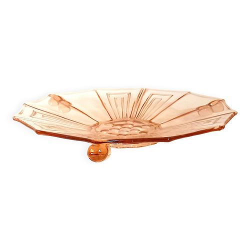 Coupe  Fruits Verre Ros Press Moul Art Dco  Diamtre 30 Cm Rose