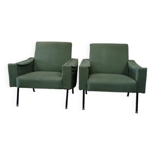 Paire De Fauteuil Style Guariche Vintage Design 1955 Vert