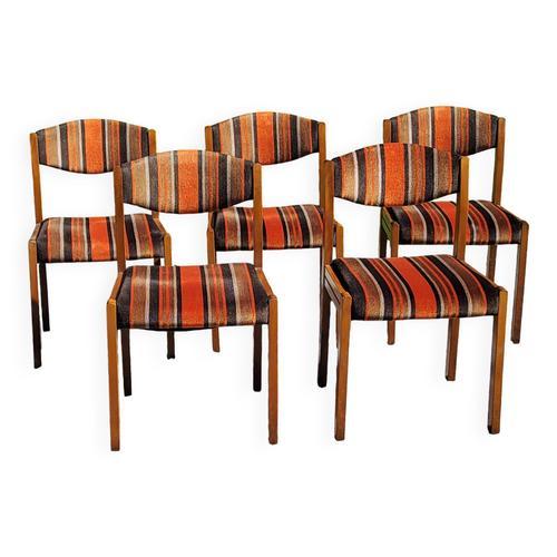 Set De 5 Chaises Design Des Annes 70 En Htre Et Velours Orange Et Brun Self Diteur Orange