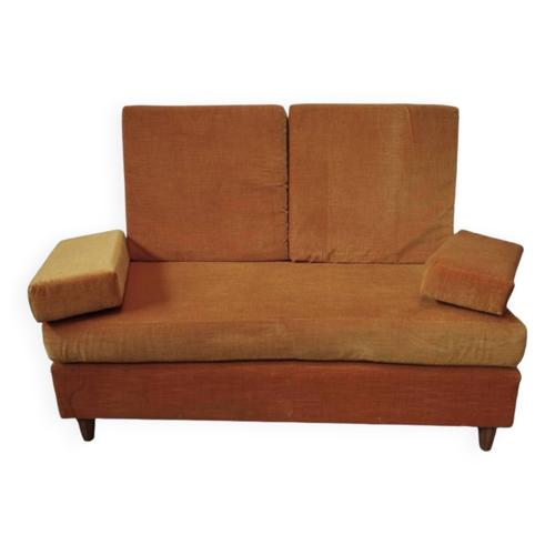 Banquette Vintage En Velours Orange Annes 70 Orange