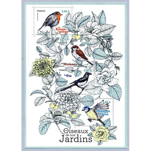 France 2018, Très Beau Bloc Feuillet Neuf** Luxe Yvert 5239, Timbres 5239 5240 5241 5242, Salon Paris Philex 2018, Les Oiseaux De Nos Jardins, Rouge Gorge, Moineau, Pie Et Mésange Bleue.