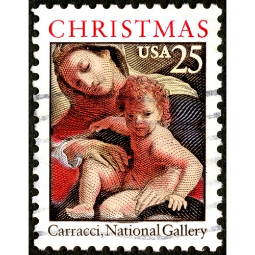 Timbre Oblitéré Usa, Christmas, Carracci, National Gallery, 25