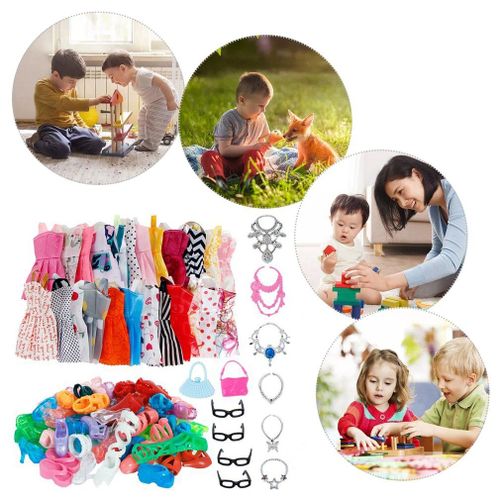 Accessoires Pour Poupées Barbie, 32 Articles/Ensemble = 10 Robes + 4 Lunettes + 6 Colliers En Plastique + 2 Sacs À Main + 10 Paires De Chaussures