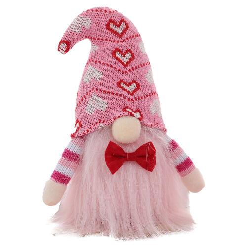 Saint Valentin En Peluche À La Main Arc Gnome Chapeau À Tricoter Sans Visage Poupée Avec Grosse Barbe Tresse Jouet Scandinave Figurines Tomte De Bureau