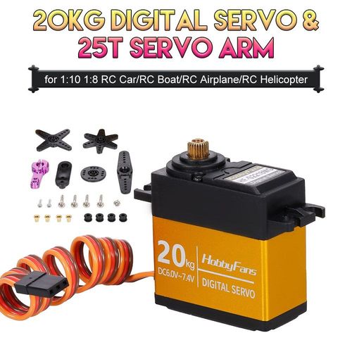 Servo numérique 20KG, bras à couple élevé, engrenage métallique étanche pour 1/10 1/8 RC voiture RC bateau RC hélicoptère avion pièces RC