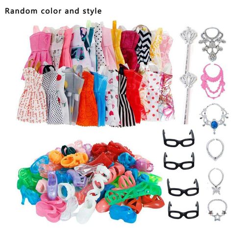 Accessoires Pour Poupée Barbie, 32 Articles/Ensemble = 10 Robes + 4 Lunettes + 6 Colliers En Plastique + 2 Baguettes + 10 Paires De Chaussures