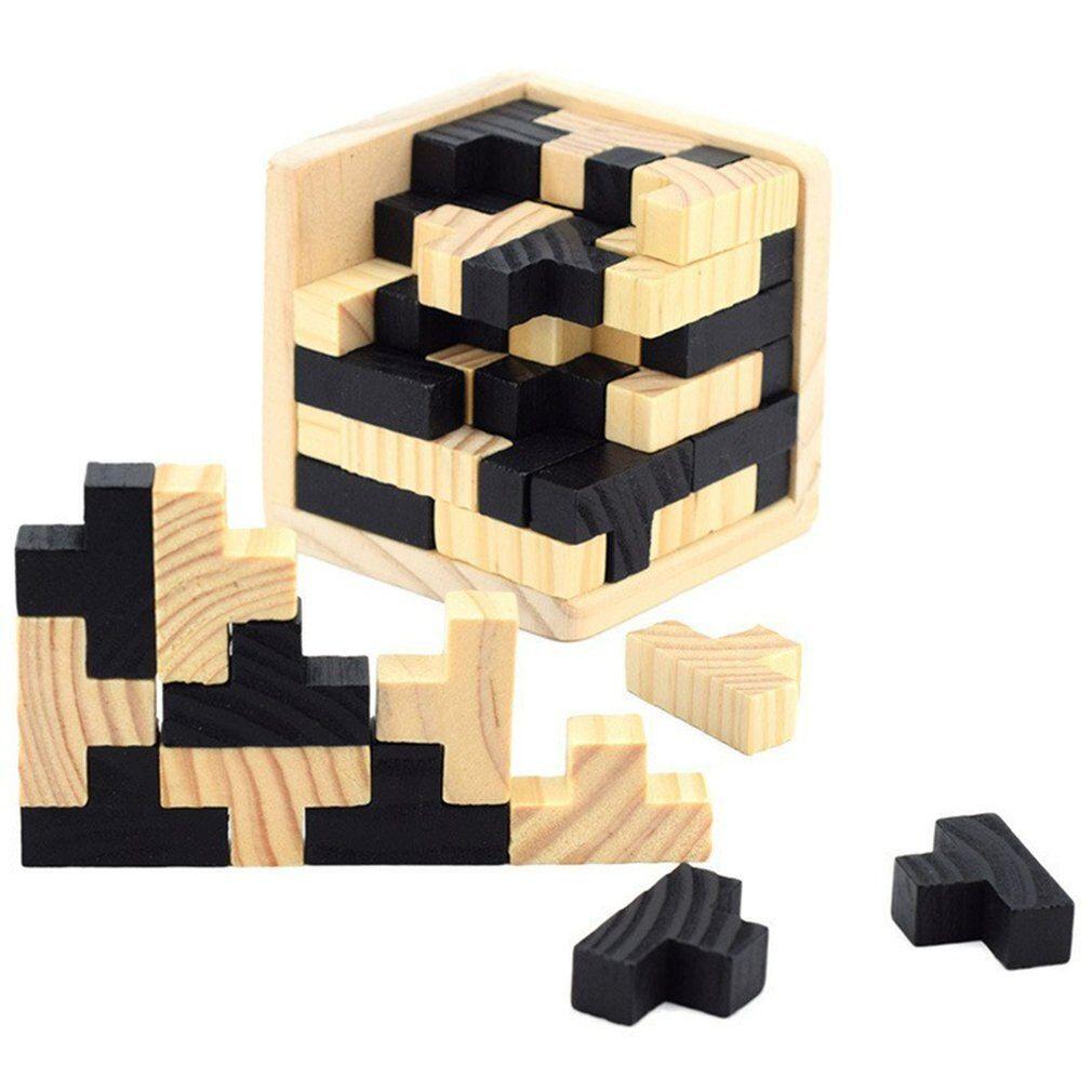 Casse-tête en bois 3 couleurs CUBE TETRIS 54 blocs - Jeux casse-tête