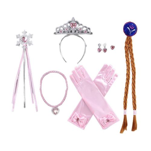 Perruque Anna Elsa Pour Filles, Accessoires, Gants, Baguette, Couronne, Ensemble De Bijoux, Perruque Tressée Pour Robe De Princesse, Cosplay Reine Des Neiges