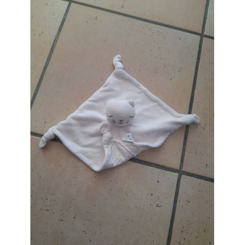 Doudou Chat Endormi Bout'chou Rose Pale Gris Étoile
