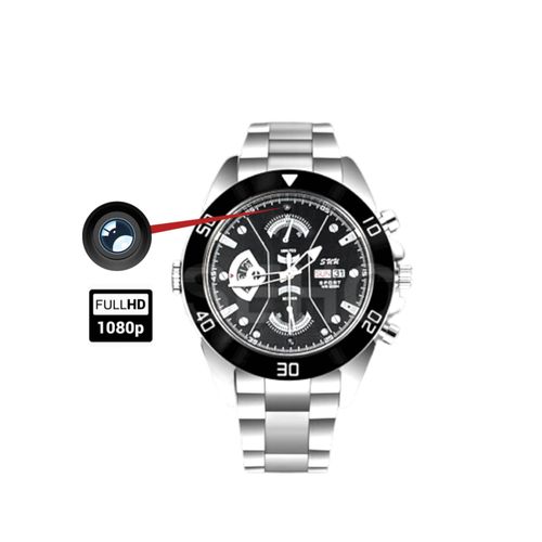 Montre élégante en métal Caméra Espion Full HD vision nocturne résistant à l'eau