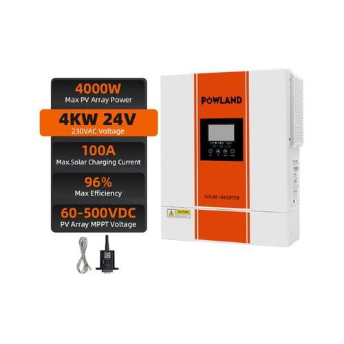 4KW Onduleur Solaire Hybride Pure Sinus Hors Réseau Contrôleur MPPT Convertisseur Chargeur 100A 24V