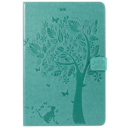 Étui Pour Samsung Galaxy Tab S4 10.5 Sm-T830/T835 Pu Cuir Poche Cas Flip Coque Protection Housse Stand Case Chat Et Arbre,Vert