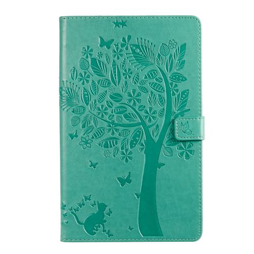 Étui Pour Samsung Galaxy Tab A 10.1 2019 Sm-T510 Pu Cuir Poche Cas Flip Coque Protection Housse Stand Case Chat Et Arbre,Vert