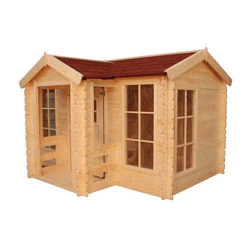 Timbela M520 Maisonnette En Bois Avec Terrasse - Maison De Jardin Pour L'exterieur - Emboîtée Ép. 19 Mm, H151 X 235 X 175 Cm, 2.63 M²